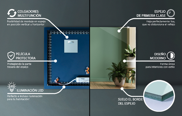 Oglinda perete dreptunghiulara cu led 100x70 cm