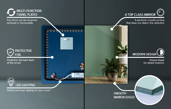 Oglinda dreptunghiulara iluminare led 60x40 cm
