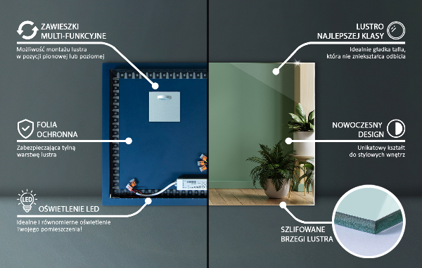 Oglinda dreptunghiulara moderna cu led 70x50 cm