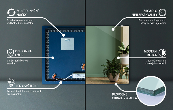 Oglinda dreptunghiulara moderna cu led 70x50 cm