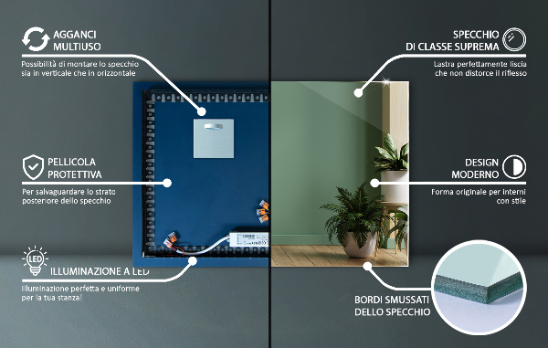 Oglinda dreptunghiulara moderna cu led 70x50 cm
