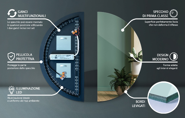 Oglinda semicerc decorativa cu led 25x50 cm