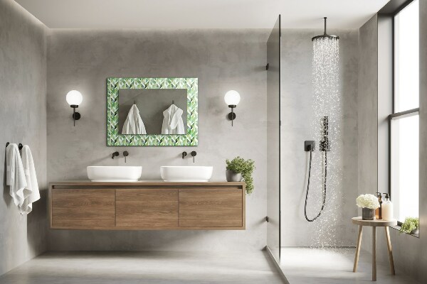 Decoratiuni perete cu oglinda Motiv geometric verde