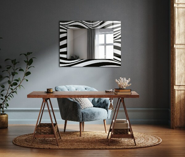 Oglinda rama cu imprimeu Valuri în alb și negru
