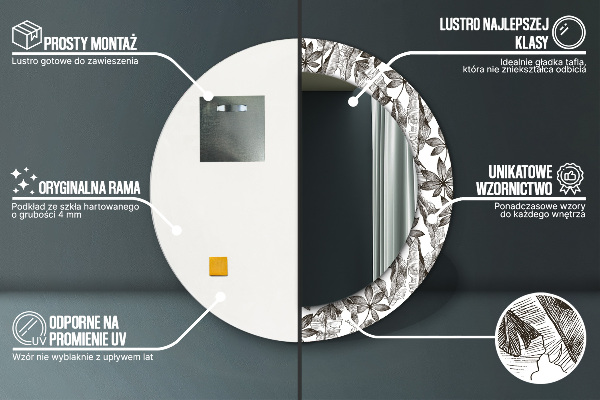 Oglinda rotunda imprimata Frunze tropicale