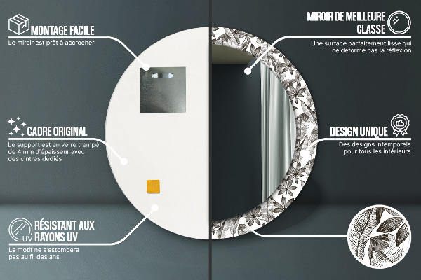 Oglinda rotunda imprimata Frunze tropicale