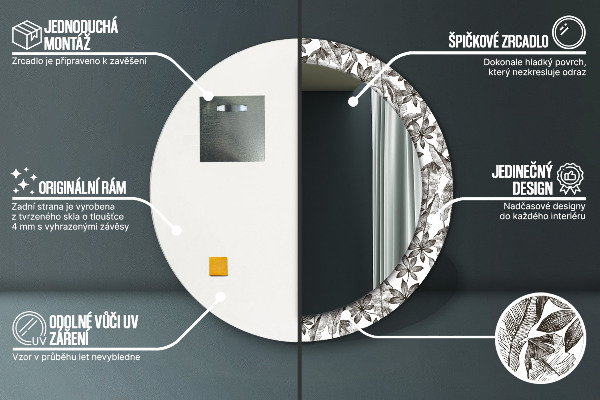 Oglinda rotunda imprimata Frunze tropicale