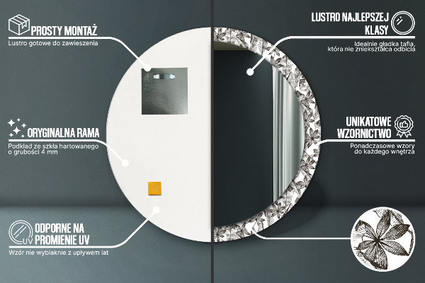 Oglinda rotunda imprimata Frunze tropicale