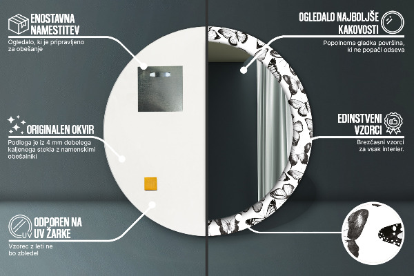 Oglinda rotunda imprimata Fluture