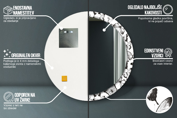 Oglinda rotunda imprimata Fluture