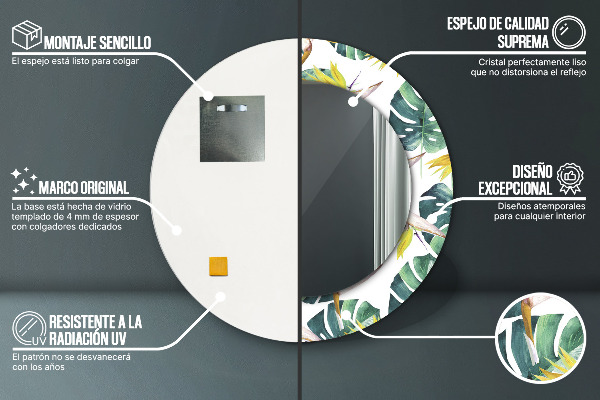 Oglinda rotunda imprimata Frunze tropicale