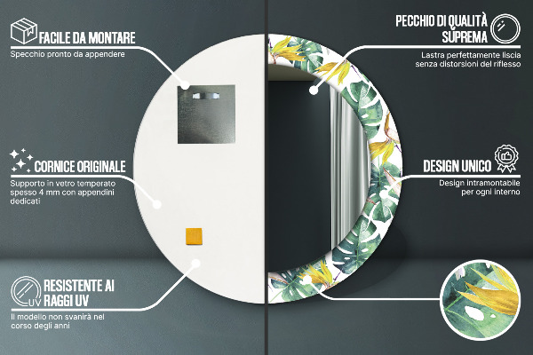 Oglinda rotunda imprimata Frunze tropicale