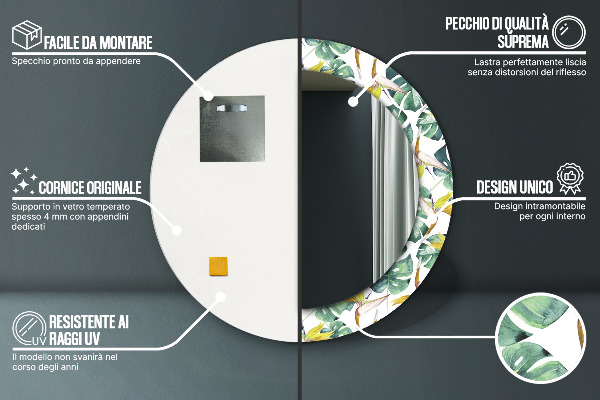 Oglinda rotunda imprimata Frunze tropicale