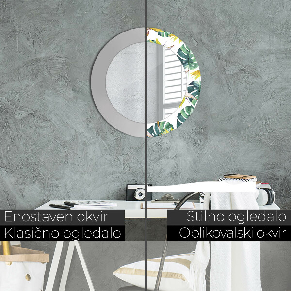Oglinda rotunda imprimata Frunze tropicale