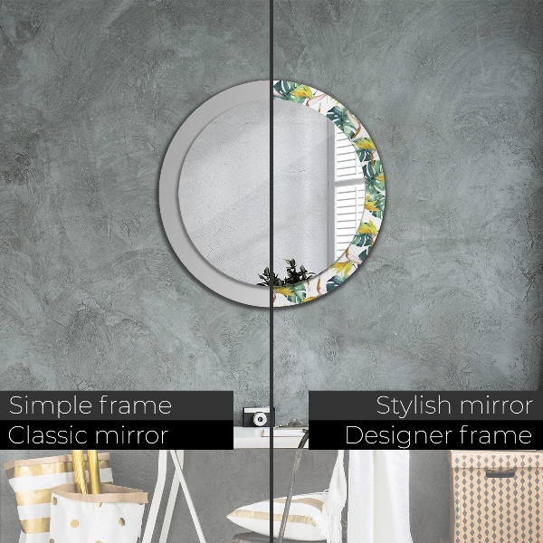 Oglinda rotunda imprimata Frunze tropicale