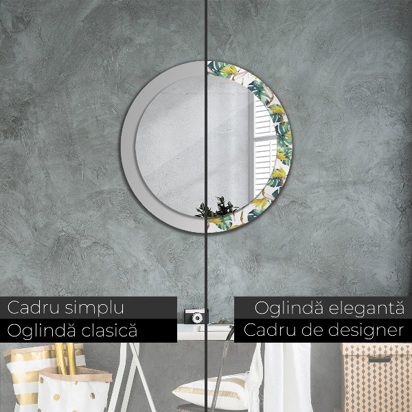 Oglinda rotunda imprimata Frunze tropicale