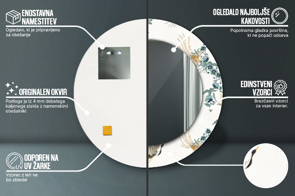 Oglinda rotunda rama cu imprimeu Chinozări