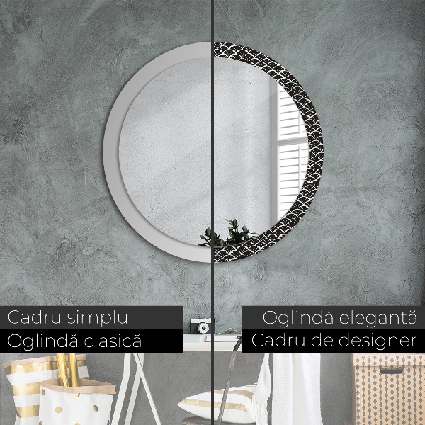 Oglinda rotunda rama cu imprimeu Scale orientale