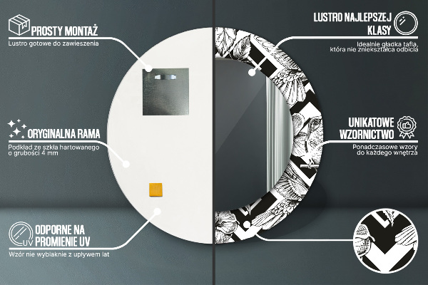 Oglinda rotunda rama cu imprimeu Pasărea colibri
