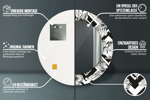 Oglinda rotunda rama cu imprimeu Pasărea colibri