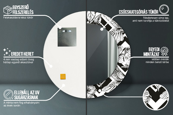 Oglinda rotunda rama cu imprimeu Pasărea colibri