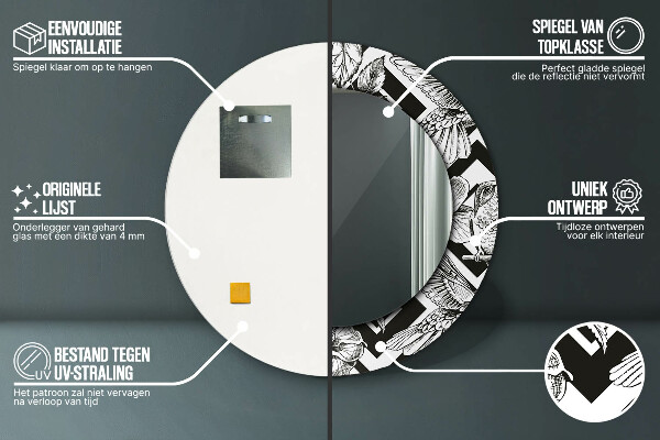 Oglinda rotunda rama cu imprimeu Pasărea colibri