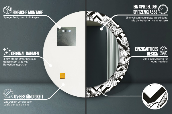 Oglinda rotunda rama cu imprimeu Pasărea colibri