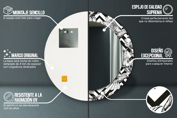 Oglinda rotunda rama cu imprimeu Pasărea colibri