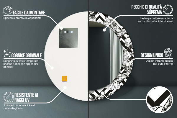 Oglinda rotunda rama cu imprimeu Pasărea colibri