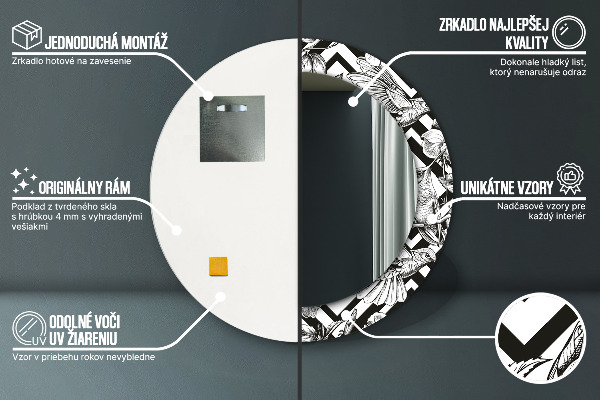 Oglinda rotunda rama cu imprimeu Pasărea colibri