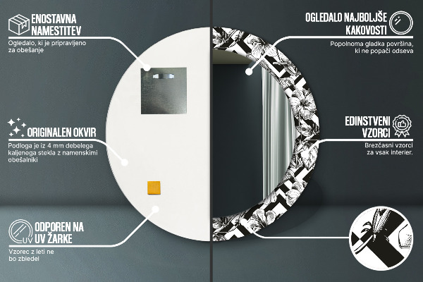 Oglinda rotunda rama cu imprimeu Pasărea colibri