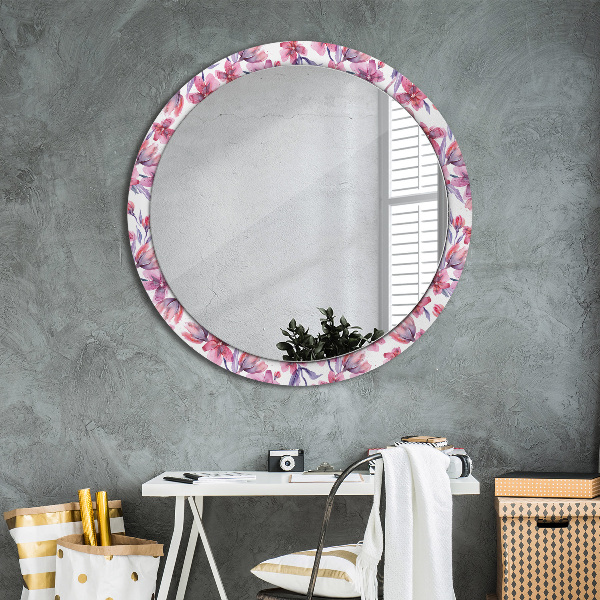 Oglinda rotunda rama cu imprimeu Flori de acuarelă