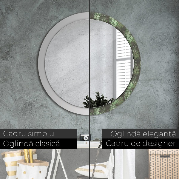 Oglinda rotunda imprimata Frunze tropicale