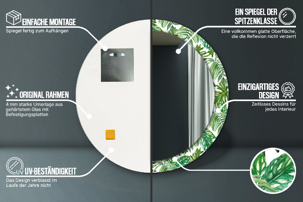 Oglinda rotunda imprimata Frunze de junglă