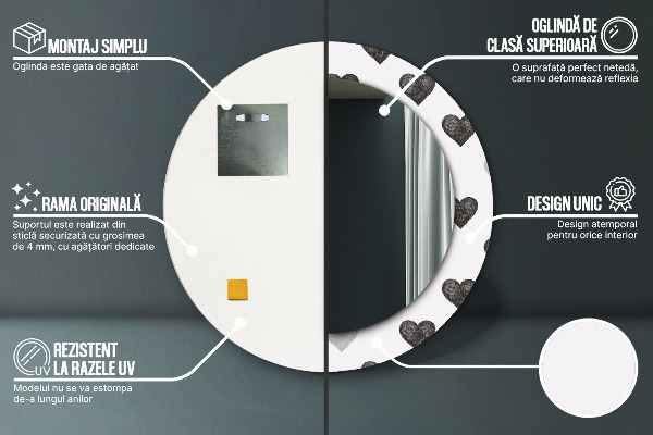 Oglinda cu decor rotunda Inimi abstracte