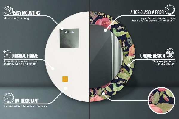 Oglinda rotunda rama cu imprimeu Flori de hibiscus