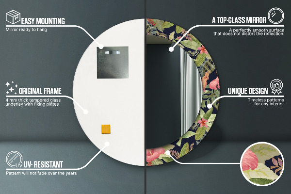 Oglinda rotunda rama cu imprimeu Flori de hibiscus