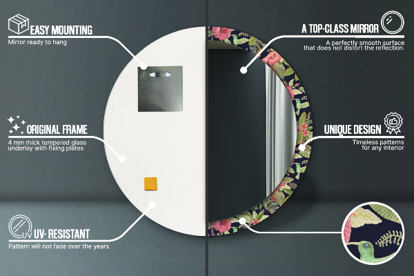 Oglinda rotunda rama cu imprimeu Flori de hibiscus