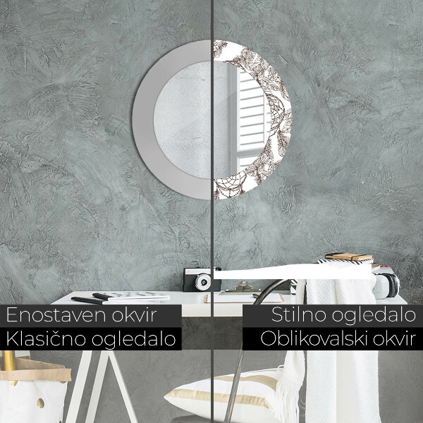 Oglinda rotunda rama cu imprimeu Pene de vis