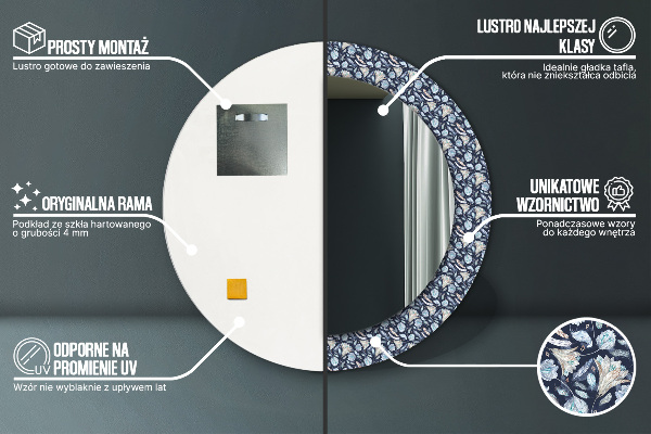 Oglinda rotunda rama cu imprimeu Model boho