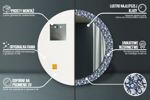 Oglinda rotunda rama cu imprimeu Model boho