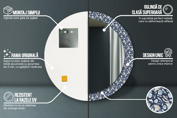 Oglinda rotunda rama cu imprimeu Model boho