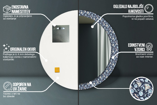Oglinda rotunda rama cu imprimeu Model boho