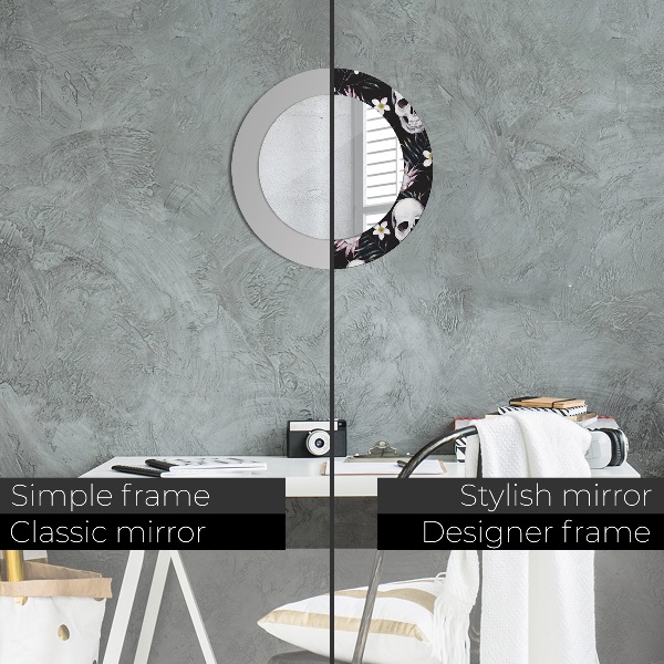 Oglinda rotunda rama cu imprimeu Flori de craniu