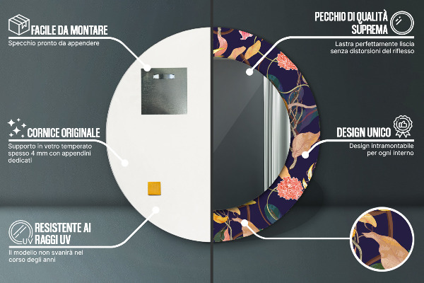 Oglinda cu decor rotunda Plante de acuarelă