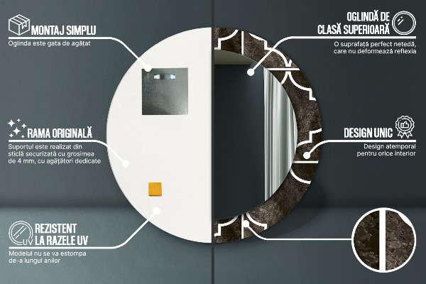 Oglinda rotunda rama cu imprimeu Placi antice
