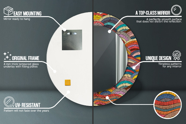 Oglinda rotunda rama cu imprimeu Ornament boemic