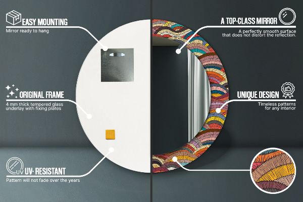 Oglinda rotunda rama cu imprimeu Ornament boemic