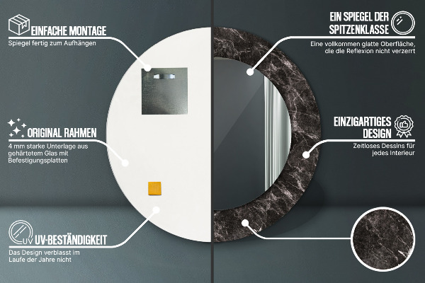 Oglinda rotunda rama cu imprimeu Marmură neagră