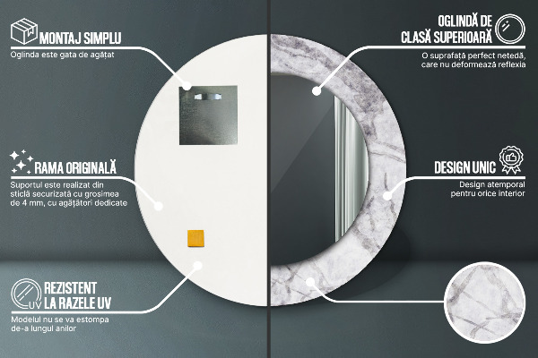 Oglinda rotunda rama cu imprimeu Marmură albă